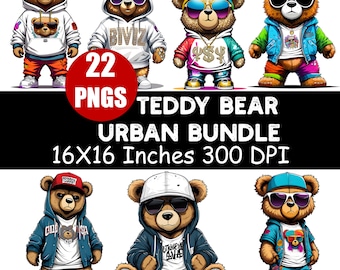 Teddy Bear Urban PNG Bundle, Streetwear Sublimation Design (Instant Download)