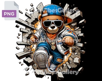Streetwear Teddy Bear PNG, Urban Graffiti Clipart (300 DPI)