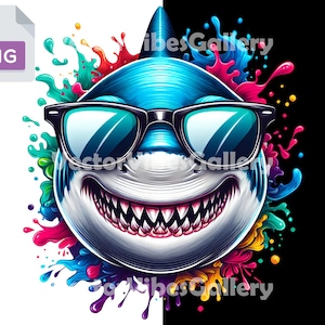 Colorful Funny Shark Png, Fathe Kids T-Shirt Sublimation Design, Summer DTF Image, Transparent Background, Digital Instant Download