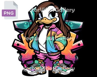 Hip Hop Duck Girl PNG, Graffiti Cartoon Design (Digital Download)