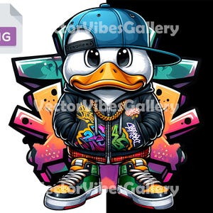 Hip Hop Ente PNG, Streetwear Graffiti-Stil digitale Kunst, cooles urbanes Enten-Design, trendiges Rap Clipart für T-Shirts Digitaler sofortiger Download