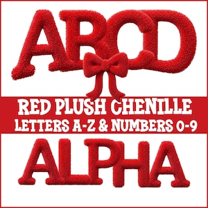 Red Plush Chenille Letters & Numbers Patch, Varsity Letter Patches (Digital Download)