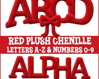 Red Plush Chenille Letters & Numbers Patch, Varsity Letter Patches (Digital Download)