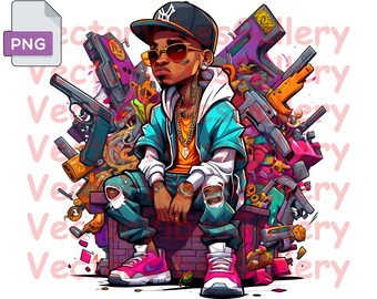 Chico de rap urbano PNG, diseño de sublimación de trap (descarga digital)