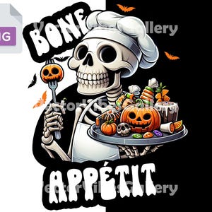 Bone Appétit Png, Retro Halloween Sublimation Design, Spooky season Vibes Clipart, Funny skeleton T-shirt, Digital Instant Download