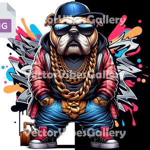 Gangster Bulldog Png, Urban Sublimation Design, Digital Animal Lover Graffiti Clipart, Streetwear DTF For Shirt, Transparent Background