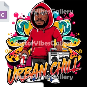 Urban Chill Streetwear PNG, Cool Graffiti T-Shirt Design, Hip-Hop Aesthetic Digital Download, Trendy Urban Fashion Graphic for Men & Women
