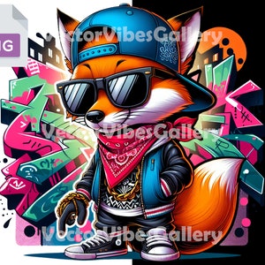 Streetwear Gangster Fuchs Png, Urban Sublimationsdesign, Bunte Graffiti Clipart, Hip Hop Grafikvektor, Digitaler transparenter Hintergrund
