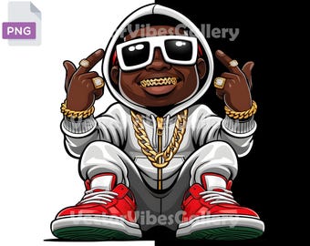 Rapper Cartoon PNG, Hip Hop Clipart, Gold Chain Design (Digital Download)