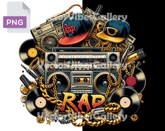 Old School Music Png, 90's Rap Sublimation Design, Urban Clipart, Hip Hop Digital Graphic Vector For Shirt, Instant Download