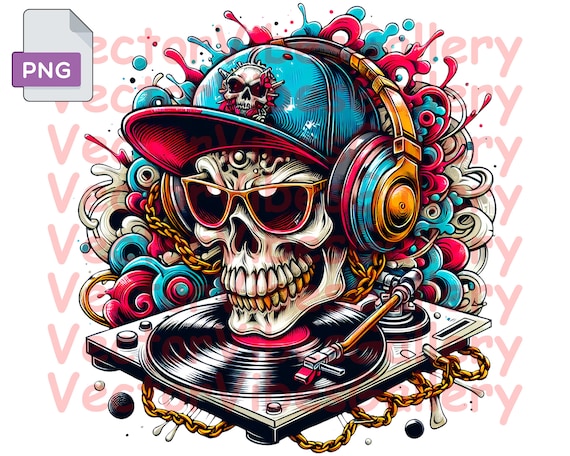 最高級のスーパー Urban Png, Skull Retro Dj Sublimation Graffiti Design, アート・デザイン・音楽