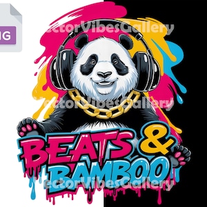 Beats and Bamboo Panda Hip Hop PNG Design, Graffiti Style Digital Download for T-Shirts, Streetwear Apparel, Cool Panda Clipart