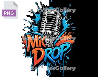 マイクドロップグラフィティマイクPNG、ストリートウェアデザイン（即時ダウンロード）