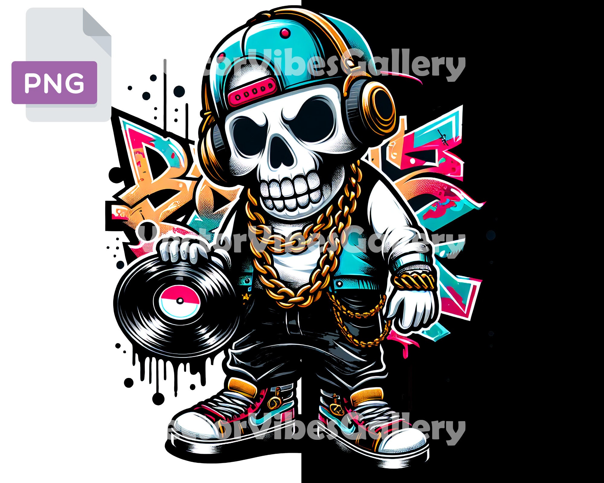Streetwear Dj Skull Boy Png, Urban Sublimation Design, Music