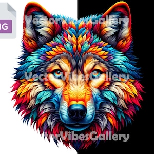 Colorful Aesthetic Wolf Png, Urban Sublimation Design, Streetwear Animal Clipart, DTF Shirt, Printable DTG, Digital Instant Download