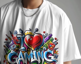 I Love Gaming PNG, Urban Graffiti Clipart, Gamer Shirt Design (300