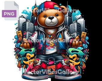 Urban hiphop-nallebjörn PNG | Graffiti Clipart, rapstil (digital nedladdning)