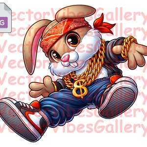 Cartoon Streetwear Bunny Png, Streetwear Sublimationsdesign, Hip-Hop Clipart für T-Shirt, digitaler urbaner Vektor, sofort-Download