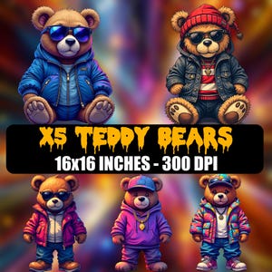 X5 Streetwear Teddy Bear Png, Urban Graphics Sublimation Design, Hip Hop Bears Bundle, Rap T-shirt, DTF Rap Shirt, Digital Instant Download