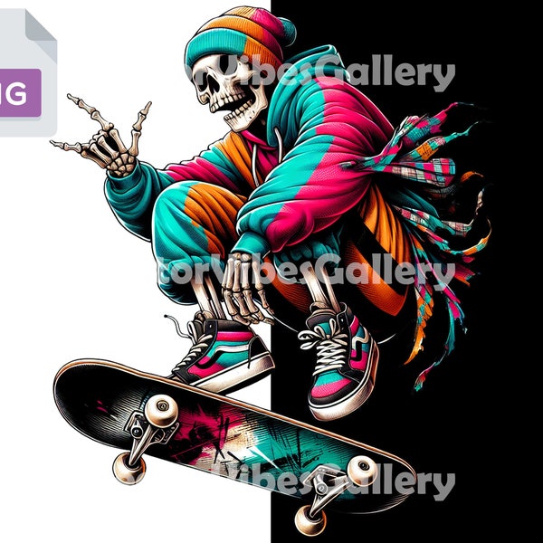 skeleton skateboarding Png, Urban Sublimation Design, Streetwear Clipart, Skateboard Digital Vector, Instant Download