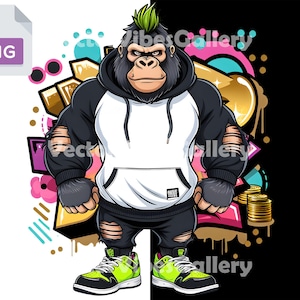 Cartoon Streetwear Gorilla Png, Urban Graphics Sublimation Design, Graffiti Animal Clipart, Hip Hop Poster, Digital Instant Download