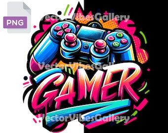 Colorful Gamer PNG, Graffiti Video Game Clipart (Digital Download)