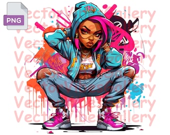 Chica de streetwear PNG, clipart de grafiti urbano, diseño de sudadera (descarga digital)