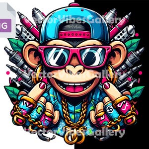 Streetwear Trap Monkey Png, Urban Graphic Sublimation Design, Graffiti Hip Hop Poster, Vektor Tier Clipart, DTF Druck, Sofort Download