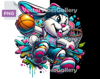 Basketball Bunny PNG, Urban Graffiti Clipart, Sport T-shirt Design (Instant Download)