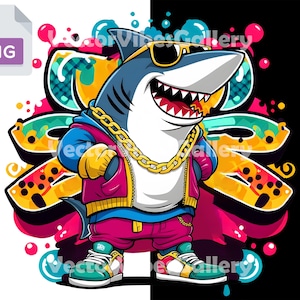 Cool Streetwear Shark Png, Urban Graphic Sublimation Design, Graffiti Clipart, Sharks Lover Printable Gift, Digital Instant Download