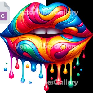 Cute Colorful Dripping Lips, Urban Sublimation Design, lips, Dtf Licking Lips, Printable Vector kiss for Shirt, Digital instant download