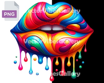 Colorful Dripping Lips PNG, Urban Sublimation Design (Digital Download)