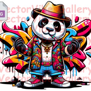 Gangster Panda Png, Urban Sublimation Design, Graffiti Clipart, Streetwear Digital Vector, Transparent Background, instant download