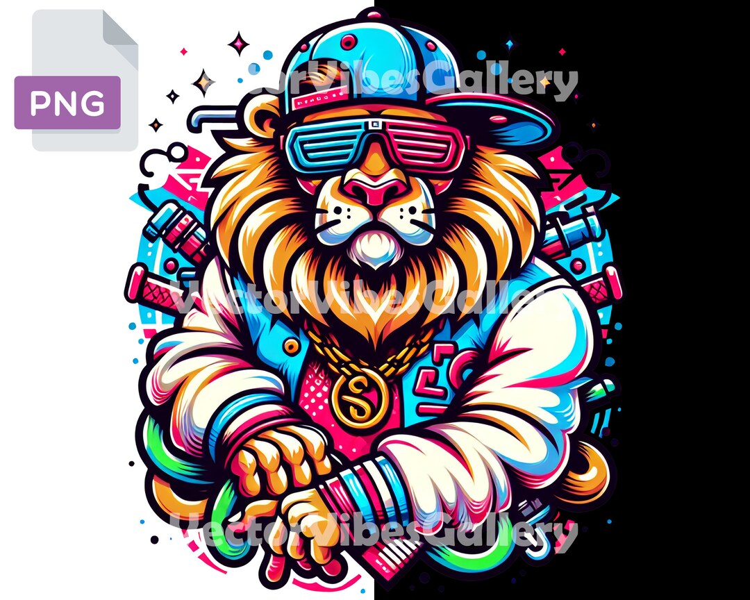 Gangster Lion PNG, Urban Graffiti Clipart, T-shirt Design (300 DPI