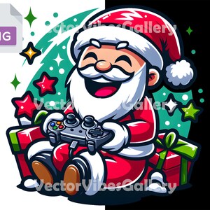 Santa Claus Gamer Png, Christmas Sublimation Design, Printable Vector Xmas, Gaming Lover Print, Transparent Background, Instant Download