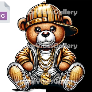 Streetwear Golden Teddy Bear Png, Urban Graphic Sublimation Design, Hip Hop poster, DTF Print For T-shirt, Digital Instant Download