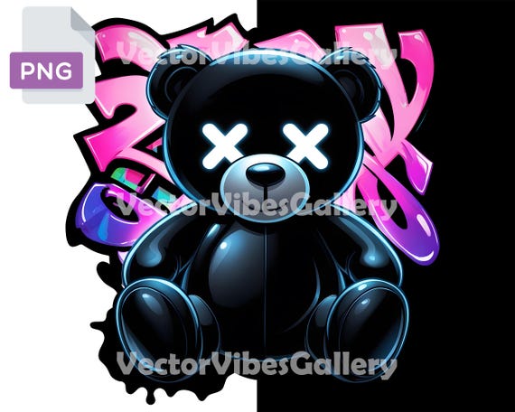 Neon Graffiti Teddy Bear PNG, Urban Street Art Clipart (digital