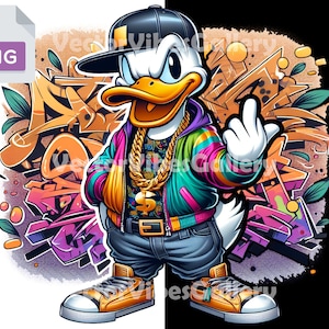 Streetwear Bad Duck Png, Urban Sublimation Design, Mittelfinger Cartoon Clipart, Graffiti Digitales Vektortier, Transparenter Hintergrund