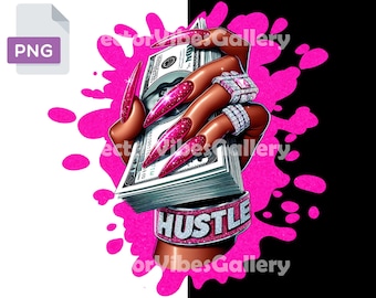 Glam Hustle PNG, Afro Boss Babe, Uñas Rosadas, Clipart de Dinero (Imprimible)