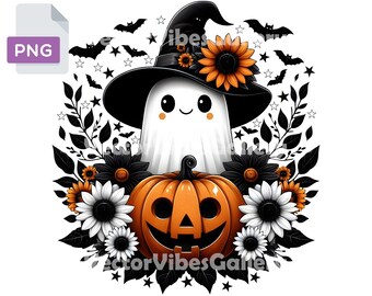 Geist Halloween PNG, Hexenhut, Kürbis Design (Digitaler Download)