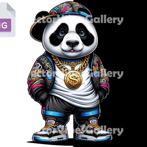 Streetwear Retro Panda Png, Urban Graphic Sublimation Design, Hip Hop Poster, DTF, DTG, Panda Lover Clipart, Digital Instant Download