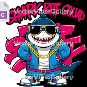 Shark Bite Squad PNG, Cooler Cartoon Streetwear Hai Sublimationsdesign für T-Shirts, Hoodies, Printable Kinder Geschenk, digitaler Sofort Download