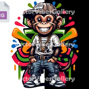 Cartoon streetwear aap png, stedelijk grafisch sublimatieontwerp, graffiti DTF-print, grappige dieren clipart, digitale Instant Download