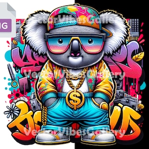 Streetwear Gangster Koala Png, Urban Sublimationsdesign, Graffiti Poster, Digitaler Vektordruck für T-Shirt, Transparenter Hintergrund