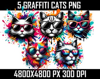 Bunte Graffiti Katzen PNG Bundle, Urban Clipart (Instant Download)