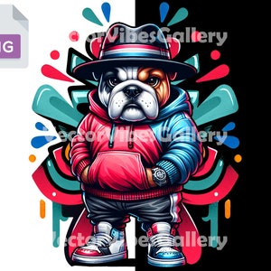 Cartoon Gangster Bulldog Png, Urban Graphic sublimation Design, Printable DTF Dog, Streetwear Print, Animal Lover, Digital Instant Download