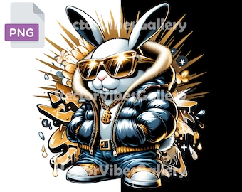 Conejito dorado de ropa urbana PNG, clipart de grafiti urbano (descarga digital)