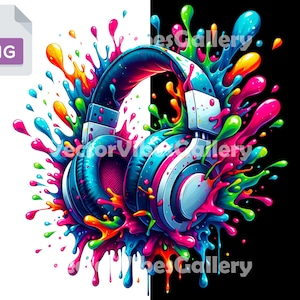 Colorful Splash Headphone Png, Urban sublimation design, Printable Gaming Shirt, Rap Music Printable Shirt, Digital Instant Download