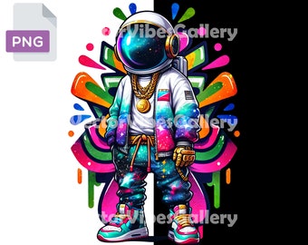 Colorful Streetwear Astronaut PNG, Graffiti Sublimation Design (Digital Download)