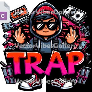Gangster Trap Boy Png, Urban Graphic Sublimation Design, Hip Hop poster, Graffiti Rap Character, Transparent Background, Instant Download